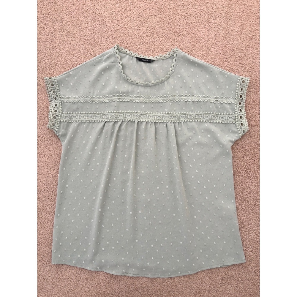 Dokotoo Women Blouse Swiss Dot Crochet Lace Large Sage Green Buttons Cap Sleeves